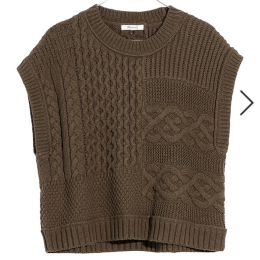 Madewell Olive Brown Cable Knit Crewneck Sweater Vest
